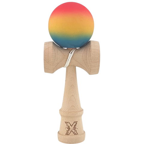 50 - 100 LEI - Kendama X Originala, Profesionala, Flippy, din Lemn, Rubber Grip, 18 cm,Rosu/Galben/Albastru
