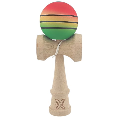 50 - 100 LEI - Kendama X Originala, Profesionala, Flippy, din Lemn, Rubber Grip, 18 cm, Rosu/Galben/Verde