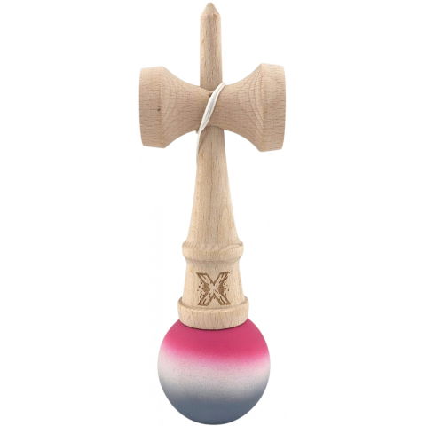 50 - 100 LEI - Kendama X Originala, Profesionala, Flippy, din Lemn, Rubber Grip, 18 cm, Roz/Alb/Gri