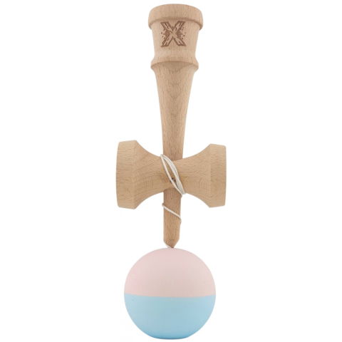 50 - 100 LEI - Kendama X Originala, Profesionala, Flippy, din lemn, Rubber Grip, 18 cm, Roz/Albastru