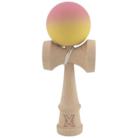 50 - 100 LEI - Kendama X Originala, Profesionala, Flippy, din Lemn, Rubber Grip, 18 cm, Roz/Galben