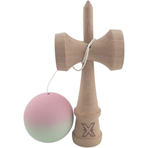50 - 100 LEI - Kendama X Originala, Profesionala, Flippy, din Lemn, Rubber Grip, 18 cm, Roz/Verde