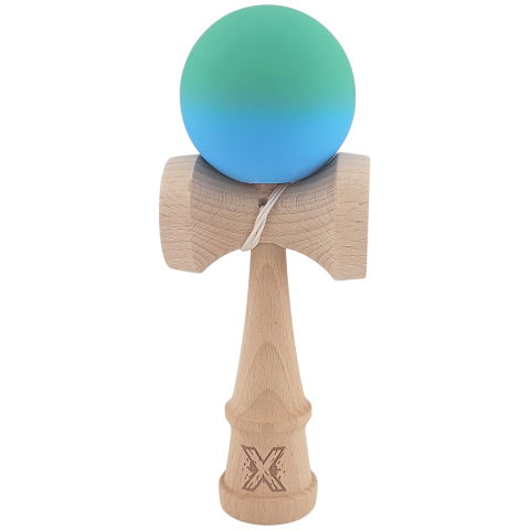 50 - 100 LEI - Kendama X Originala, Profesionala, Flippy, din Lemn, Rubber Grip, 18 cm, Verde/Albastru