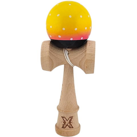 TeoMarket - Kendama X Originala, Profesionala, Flippy, din Lemn, Super Sticky, 18 cm, Galben/Roz/Negru