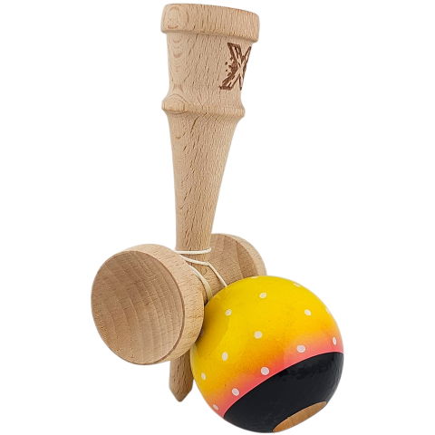 TeoMarket - Kendama X Originala, Profesionala, Flippy, din Lemn, Super Sticky, 18 cm, Galben/Roz/Negru