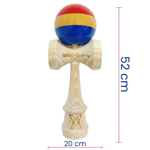 TeoMarket - Kendama X Originala, Profesionala, Flippy, Inaltime 52 cm, SUPER BIG cu Cupe KING SIZE, Bila Super Sticky, Diametrul 17 cm, din Lemn, Multicolor