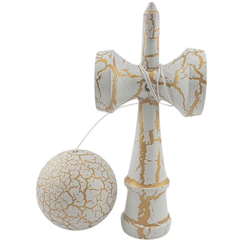 50 - 100 LEI - Kendama X Originala, Profesionala, Flippy, Kendama Cracked, din Lemn - 18 cm, Alb/Galben