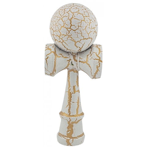 50 - 100 LEI - Kendama X Originala, Profesionala, Flippy, Kendama Cracked, din Lemn - 18 cm, Alb/Galben