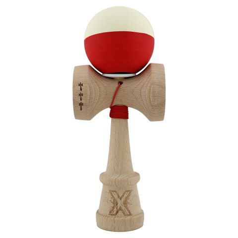 TeoMarket - Kendama X Originala, Profesionala, Flippy, Rubber Grip, Cupe Mari KING SIZE V3, Gaura in Baza, Rulment Metalic, din lemn 18 cm, Ata 62/65 cm, Bicolor Galben/Rosu