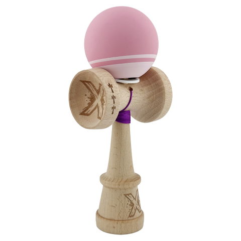 TeoMarket - Kendama X Originala, Profesionala, Flippy, Rubber Grip, Cupe Mari KING SIZE V3, Gaura in Baza, Rulment Metalic, din lemn 18 cm, Ata 62/65 cm, Bicolor Roz/Roz deschis