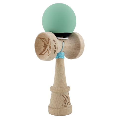 TeoMarket - Kendama X Originala, Profesionala, Flippy, Rubber Grip, Cupe Mari KING SIZE V3, Gaura in Baza, Rulment Metalic, din lemn 18 cm, Ata 62/65 cm, Bicolor Turcoaz/Albastru inchis