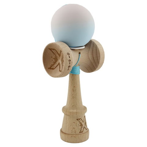 TeoMarket - Kendama X Originala, Profesionala, Flippy, Rubber Grip, Cupe Mari KING SIZE V3, Gaura in Baza, Rulment Metalic, din lemn 18 cm, Ata 62/65 cm, Gradient Lila/Turcoaz