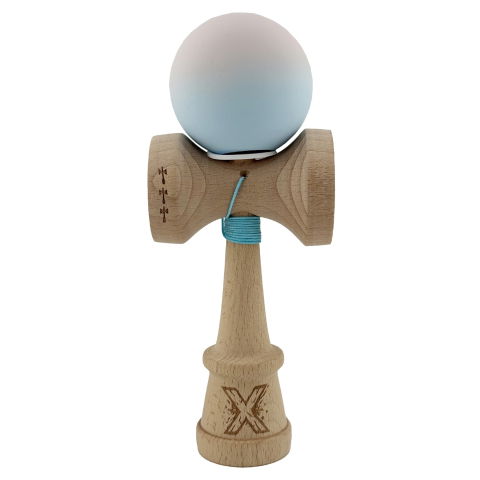 TeoMarket - Kendama X Originala, Profesionala, Flippy, Rubber Grip, Cupe Mari KING SIZE V3, Gaura in Baza, Rulment Metalic, din lemn 18 cm, Ata 62/65 cm, Gradient Lila/Turcoaz