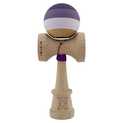 TeoMarket - Kendama X Originala, Profesionala, Flippy, Rubber Grip, Cupe Mari KING SIZE V3, Gaura in Baza, Rulment Metalic, din lemn 18 cm, Ata 62/65 cm, Special Purpuriu/Mov/Lila