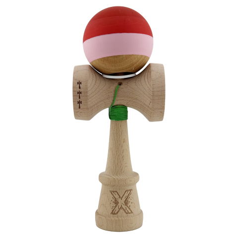 TeoMarket - Kendama X Originala, Profesionala, Flippy, Rubber Grip, Cupe Mari KING SIZE V3, Gaura in Baza, Rulment Metalic, din lemn 18 cm, Ata 62/65 cm, Special Rosu/Roz/Maro