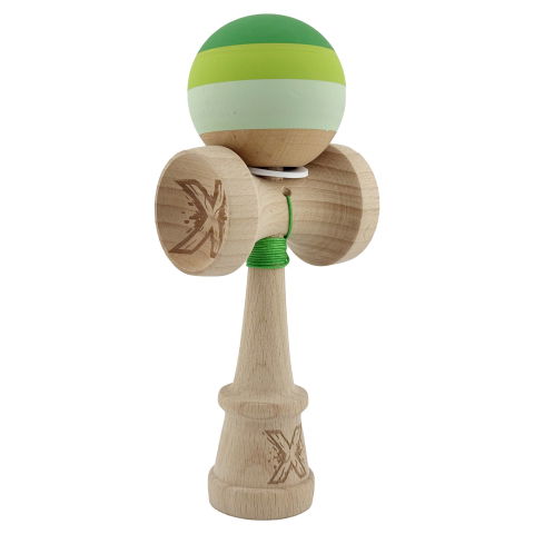 TeoMarket - Kendama X Originala, Profesionala, Flippy, Rubber Grip, Cupe Mari KING SIZE V3, Gaura in Baza, Rulment Metalic, din lemn 18 cm, Ata 62/65 cm, Special Verde degrade