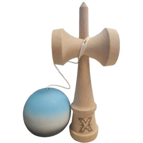 50 - 100 LEI - Kendama X Originala, Profesionala, Flippy, Rubber Grip, din Lemn, 18 cm, Albastru/Alb/Negru