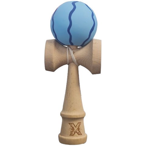 50 - 100 LEI - Kendama X Originala, Profesionala, Flippy, Rubber Grip, din Lemn, 18 cm, Albastru deschis