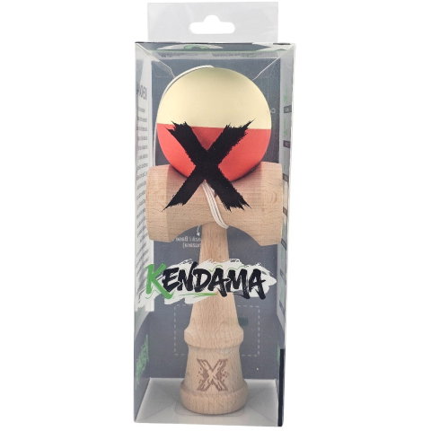 50 - 100 LEI - Kendama X Originala, Profesionala, Flippy, Rubber Grip, din Lemn, 18 cm, Galben deschis/Rosu