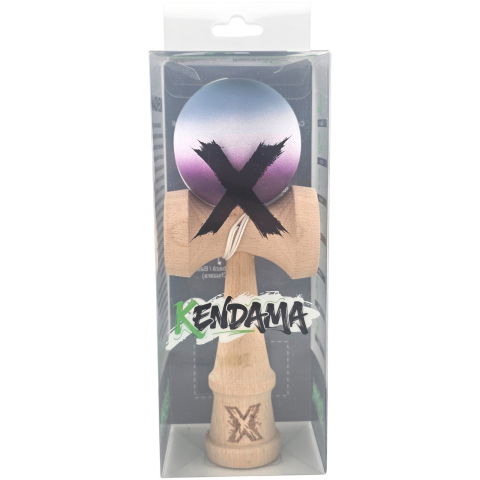 Kendama Rubber Grip - Kendama X Originala, Profesionala, Flippy, Rubber Grip, din Lemn, 18 cm, Gri/Alb/Mov