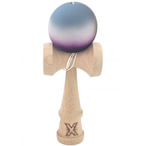 50 - 100 LEI - Kendama X Originala, Profesionala, Flippy, Rubber Grip, din Lemn, 18 cm, Gri/Alb/Mov