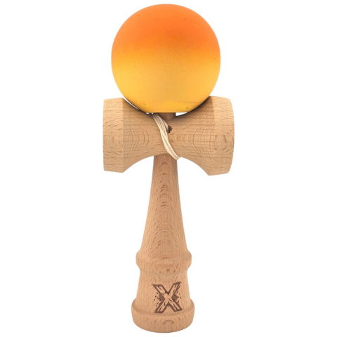 50 - 100 LEI - Kendama X Originala, Profesionala, Flippy, Rubber Grip, din Lemn, 18 cm, Portocaliu/Galben