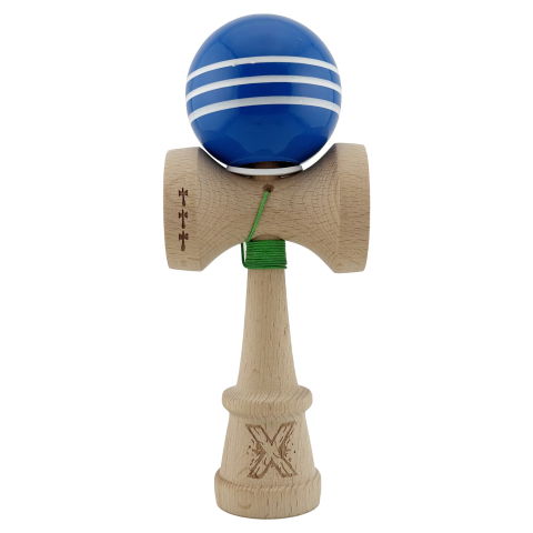TeoMarket - Kendama X Originala, Profesionala, Flippy, Super Sticky cu Cupe Mari KING SIZE V3, Gaura in Baza, Rulment Metalic, din lemn 18 cm, Ata 62/65 cm, Special Albastru/Alb