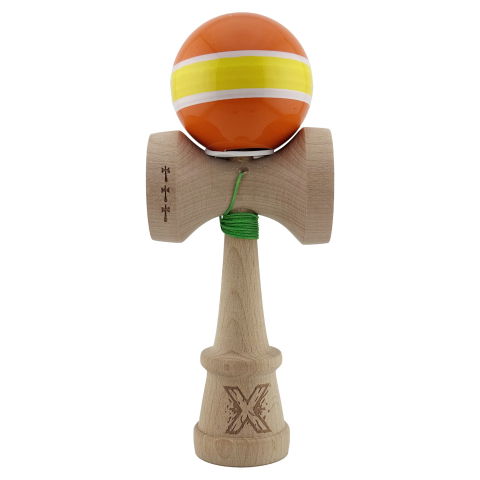 TeoMarket - Kendama X Originala, Profesionala, Flippy, Super Sticky cu Cupe Mari KING SIZE V3, Gaura in Baza, Rulment Metalic, din lemn 18 cm, Ata 62/65 cm, Special Portocaliu/Galben