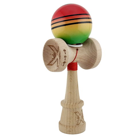 TeoMarket - Kendama X Originala, Profesionala, Flippy, Super Sticky cu Cupe Mari KING SIZE V3, Gaura in Baza, Rulment Metalic, din lemn 18 cm, Ata 62/65 cm, Special Rosu/Verde