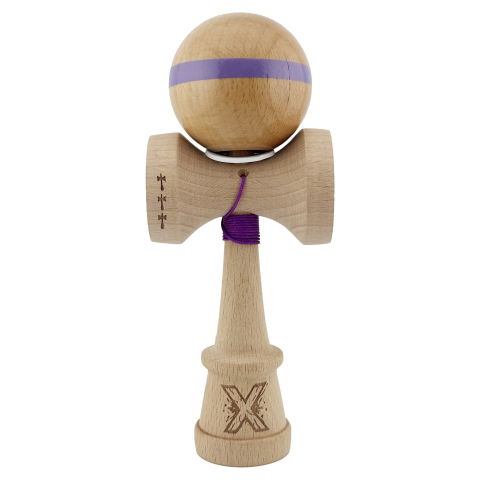 TeoMarket - Kendama X Originala, Profesionala, Flippy, Super Sticky, Cupe Mari KING SIZE V3, Gaura in Baza, Rulment Metalic, din lemn 18 cm, Ata 62/65 cm, Original Mov