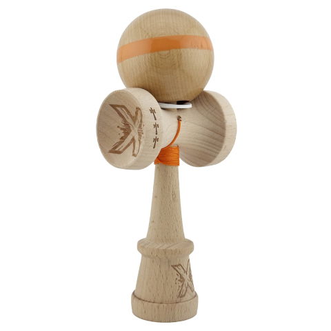 TeoMarket - Kendama X Originala, Profesionala, Flippy, Super Sticky, Cupe Mari KING SIZE V3, Gaura in Baza, Rulment Metalic, din lemn 18 cm, Ata 62/65 cm, Original Portocaliu