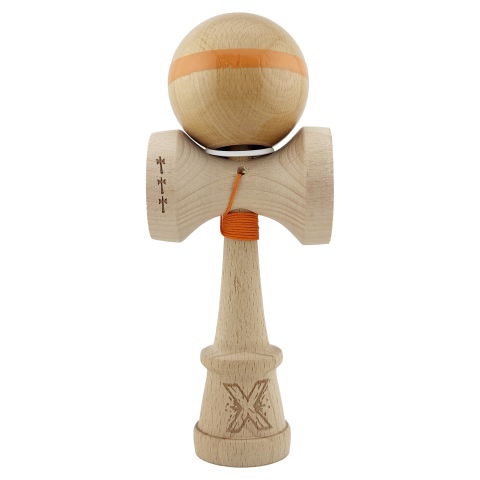 TeoMarket - Kendama X Originala, Profesionala, Flippy, Super Sticky, Cupe Mari KING SIZE V3, Gaura in Baza, Rulment Metalic, din lemn 18 cm, Ata 62/65 cm, Original Portocaliu