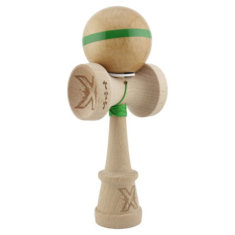 TeoMarket - Kendama X Originala, Profesionala, Flippy, Super Sticky, Cupe Mari KING SIZE V3, Gaura in Baza, Rulment Metalic, din lemn 18 cm, Ata 62/65 cm, Original Verde