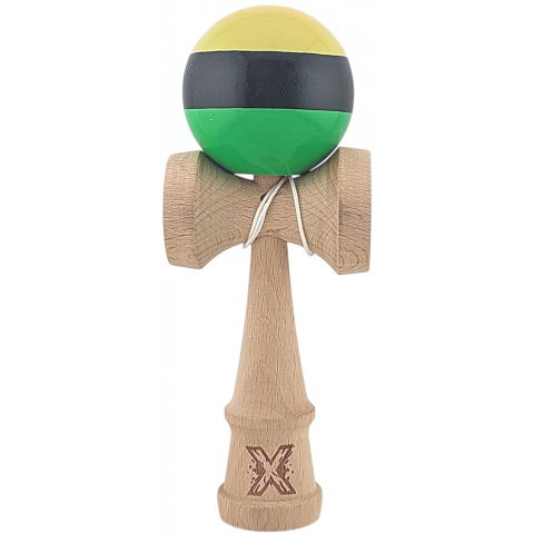 50 - 100 LEI - Kendama X Originala, Profesionala, Flippy, Super Sticky din Lemn, 18 cm, Galben/Negru/Verde
