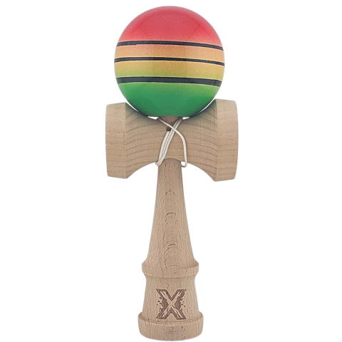 50 - 100 LEI - Kendama X Originala, Profesionala, Flippy, Super Sticky, din Lemn, 18 cm, Gradient Rosu/Galben/Verde