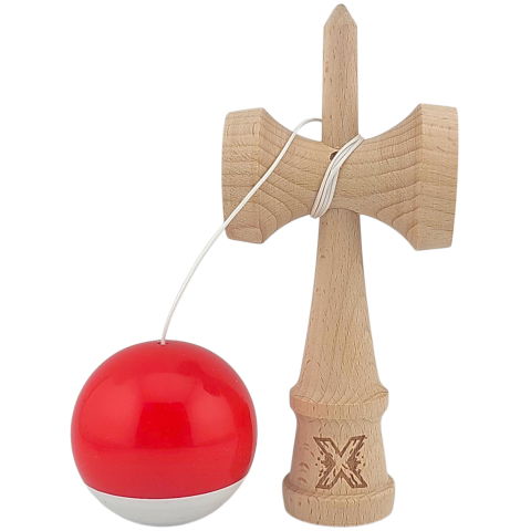 50 - 100 LEI - Kendama X Originala, Profesionala, Flippy, Super Sticky, din Lemn, 18 cm, Rosu/Alb