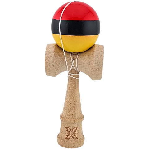 50 - 100 LEI - Kendama X Originala, Profesionala, Flippy, Super, Sticky din Lemn, 18 cm, Rosu/Negru/Galben