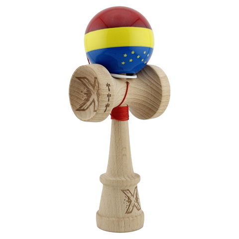 TeoMarket - Kendama X Originala, Profesionala, Flippy, Tricolor Edition cu Stele, Super Sticky cu Cupe Mari KING SIZE V3, Rulment Metalic si Gaura in Baza, din Lemn 18 cm, Ata 62/65 cm, Multicolor