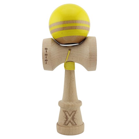 TeoMarket - Kendama X Originala RAINBOW, Profesionala, Flippy, Cupe Mari KING SIZE V3, Super Sticky, Gaura in Baza, Rulment Metalic, din lemn 18 cm, Ata 62/65 cm, Galben/Maro