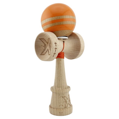 TeoMarket - Kendama X Originala RAINBOW, Profesionala, Flippy, Cupe Mari KING SIZE V3, Super Sticky, Gaura in Baza, Rulment Metalic, din lemn 18 cm, Ata 62/65 cm, Portocaliu/Maro