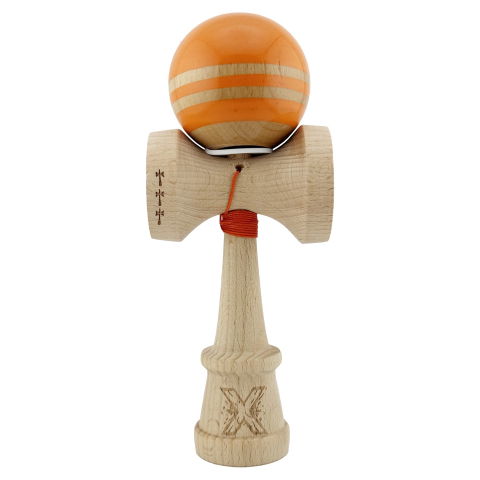 TeoMarket - Kendama X Originala RAINBOW, Profesionala, Flippy, Cupe Mari KING SIZE V3, Super Sticky, Gaura in Baza, Rulment Metalic, din lemn 18 cm, Ata 62/65 cm, Portocaliu/Maro