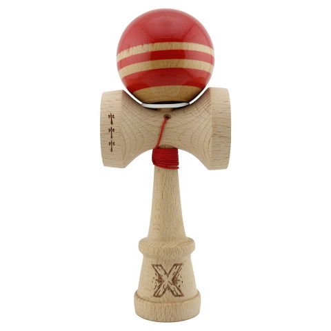 TeoMarket - Kendama X Originala RAINBOW, Profesionala, Flippy, Cupe Mari KING SIZE V3, Super Sticky, Gaura in Baza, Rulment Metalic, din lemn 18 cm, Ata 62/65 cm, Rosu/Maro