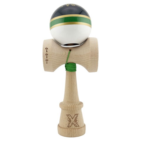 TeoMarket - Kendama X Originala ROYAL SPIKE, Profesionala, Flippy, Cupe Mari KING SIZE V3, Super Sticky, Gaura in Baza, Rulment Metalic, din lemn 18 cm, Ata 62/65 cm, Inel Verde
