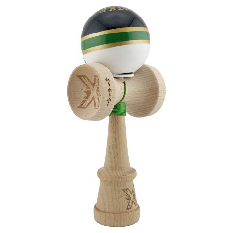TeoMarket - Kendama X Originala ROYAL SPIKE, Profesionala, Flippy, Cupe Mari KING SIZE V3, Super Sticky, Gaura in Baza, Rulment Metalic, din lemn 18 cm, Ata 62/65 cm, Inel Verde