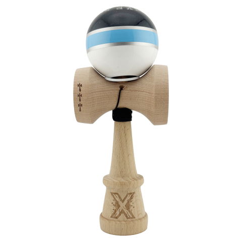 TeoMarket - Kendama X Originala ROYAL SPIKE, Profesionala, Flippy, Cupe Mari KING SIZE V3, Super Sticky, Gaura in Baza, Rulment Metalic, din lemn 18 cm, Ata 62/65 cm, Inel Albastru deschis