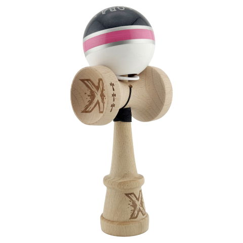 TeoMarket - Kendama X Originala ROYAL SPIKE, Profesionala, Flippy, Cupe Mari KING SIZE V3, Super Sticky, Gaura in Baza, Rulment Metalic, din lemn 18 cm, Ata 62/65 cm, Inel Roz
