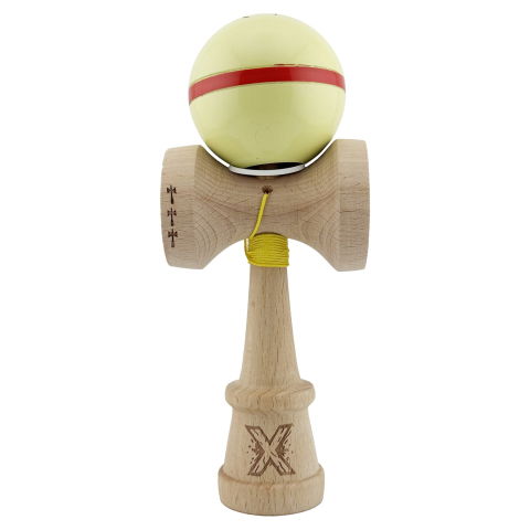 TeoMarket - Kendama X Originala Silken, Profesionala, Flippy, Cupe Mari KING SIZE V3, Super Sticky, Gaura in Baza, Rulment Metalic, din lemn 18 cm, Ata 62/65 cm, Cream Galben