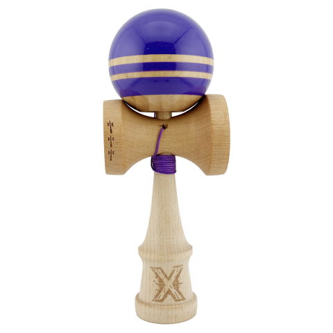TeoMarket - Kendama X Rainbow Originala, Profesionala, Flippy, Big Cups V2, Super Sticky cu Cupe Mari, Rulment Metalic, din lemn 18 cm, Ata 55 cm, Indigo/Maro