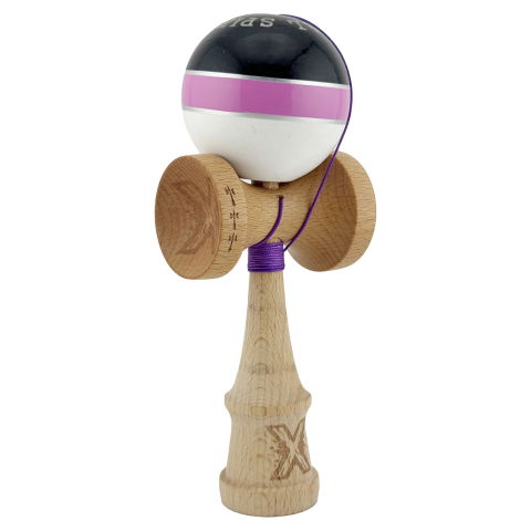 TeoMarket - Kendama X ROYAL SPIKE Originala, Profesionala, Flippy, Big Cups V2, Super Sticky cu Cupe Mari, Rulment Metalic, din lemn 18 cm, Ata 55 cm, Negru/Roz Silver/Alb