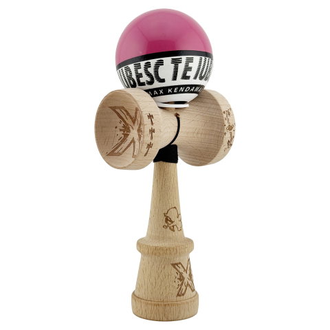 Import - Kendama X TE IUBESC Originala, Profesionala, Flippy, Super Sticky cu Cupe Mari KING SIZE V3, Gaura in Baza, Rulment Metalic, din lemn 18 cm, Ata 62/65 cm, Roz/Alb